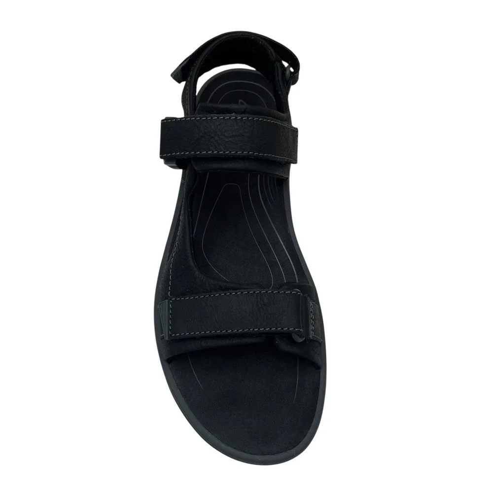 Clarks Mens Saltway‎ Trail Leather Sandal Size 11 Solid Black Adjustable Sporty